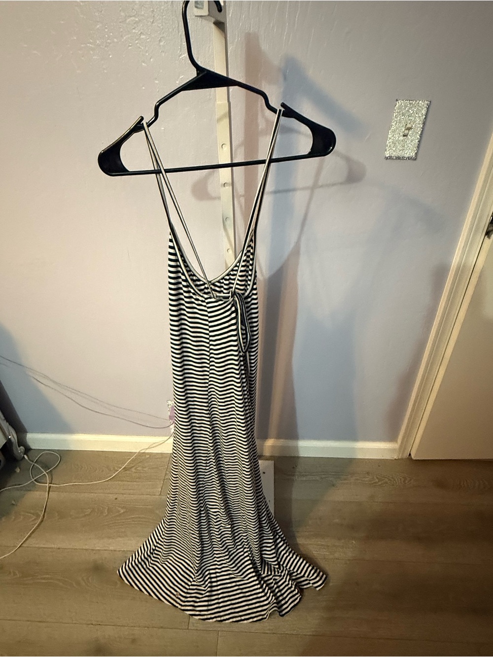 Volcom Black & White Striped Maxi Dress with Spaghetti Straps